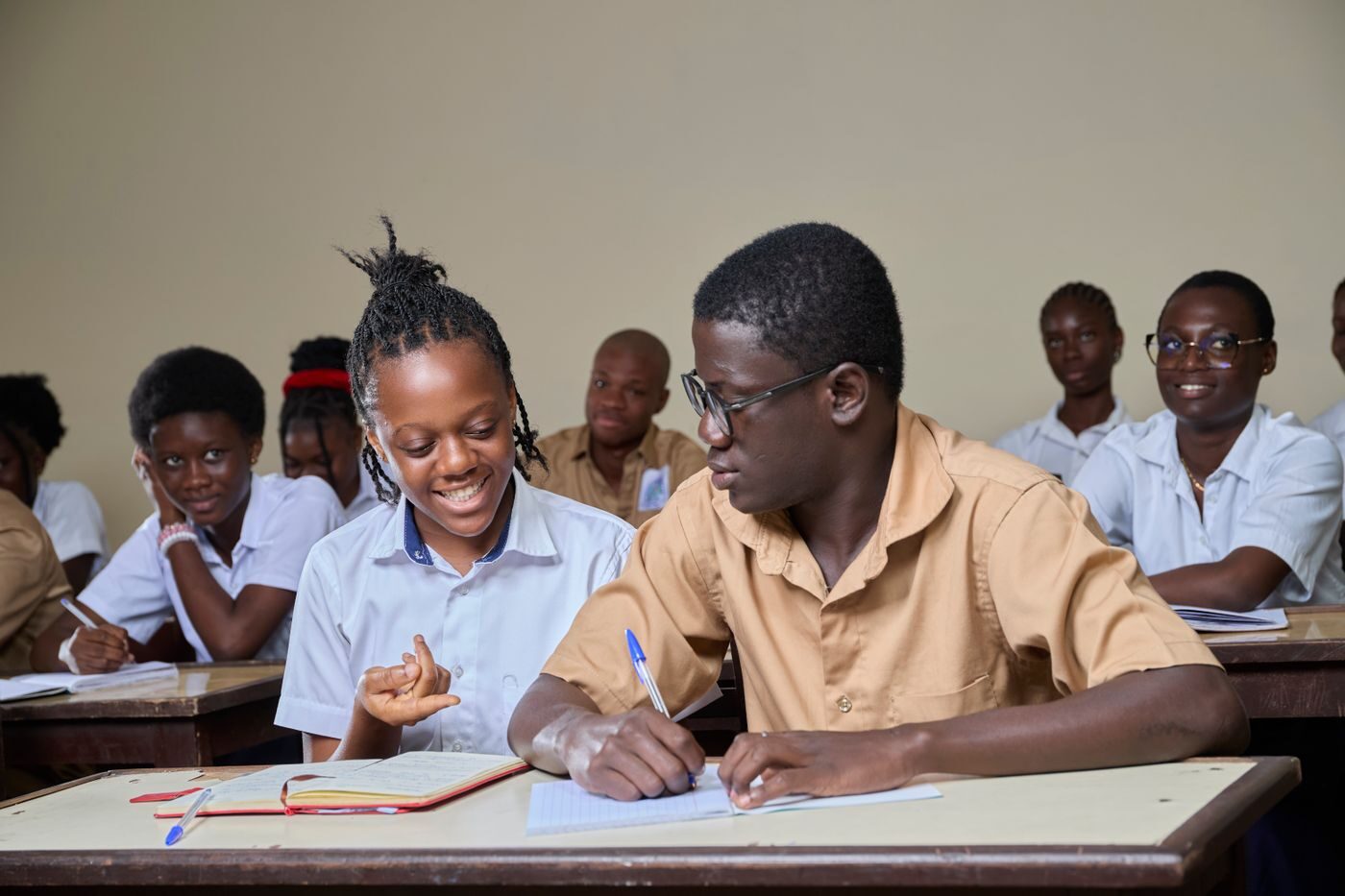 Secondary school students working together during a lesson